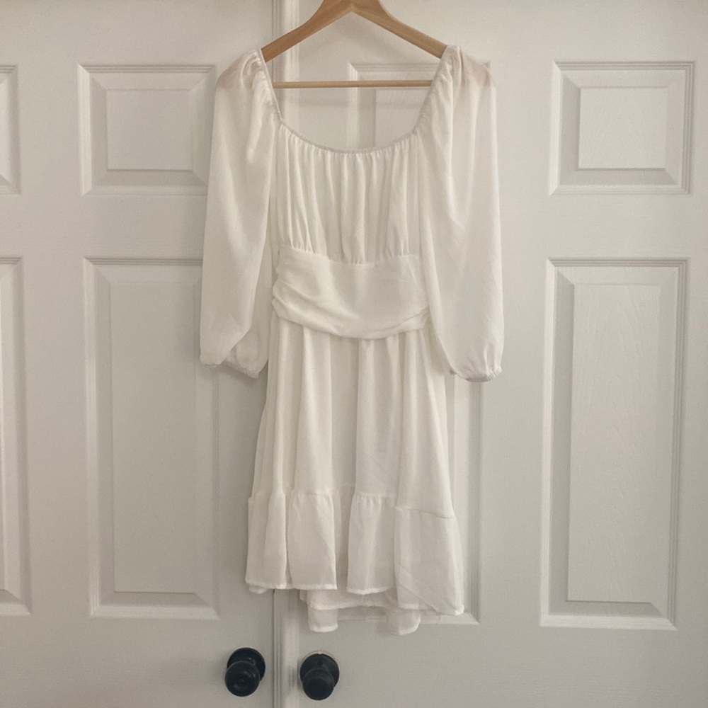 Boutique White Dress Bow Tie Back Baby Doll Mini Dress - Size: M - Picture 2 of 3